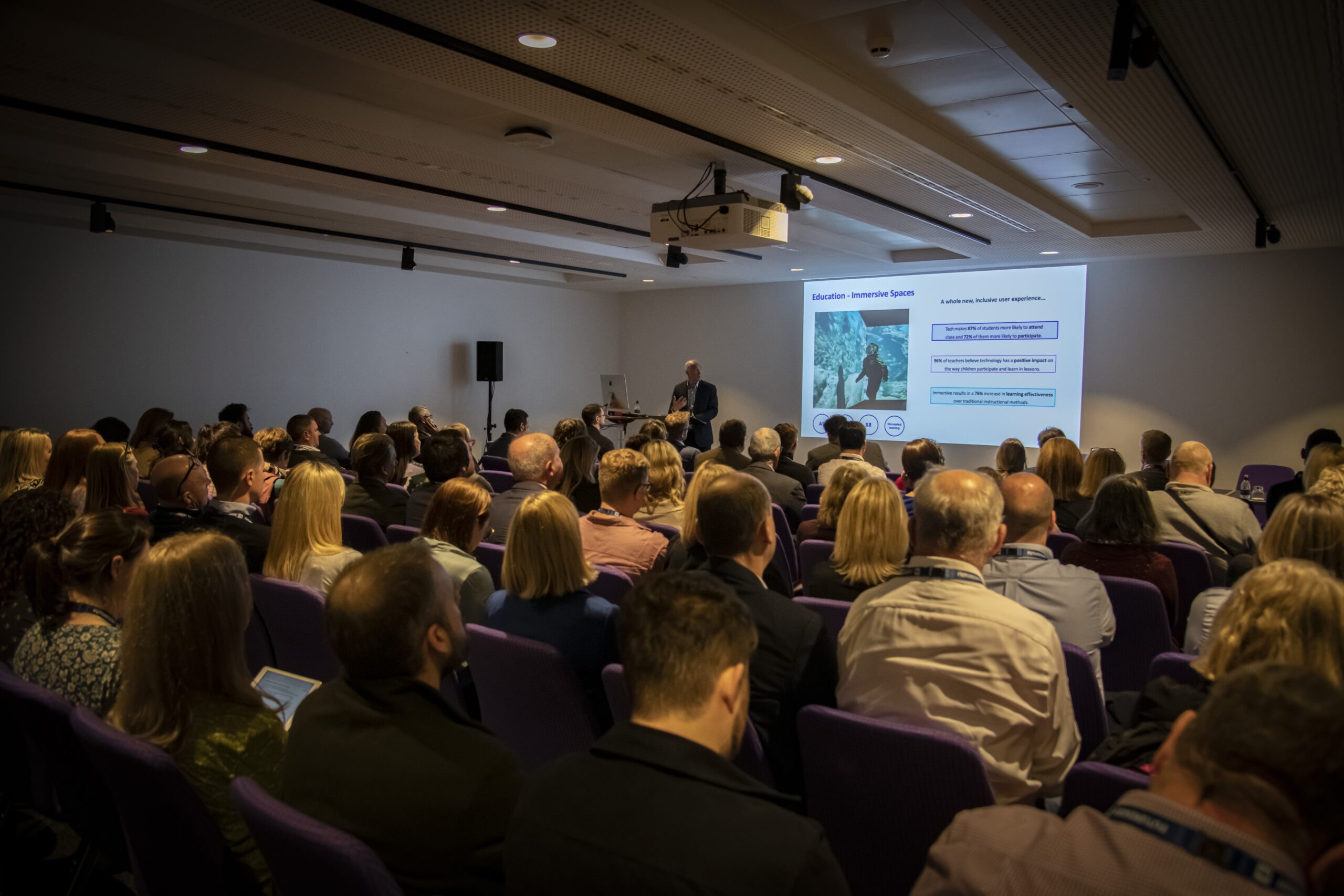 A full room listening to a speaker at the Digital Scotland Conference