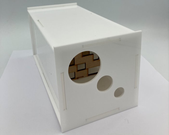 A technical drawing the first flexible endoscopic evaluation of swallowing (FEES) training box.