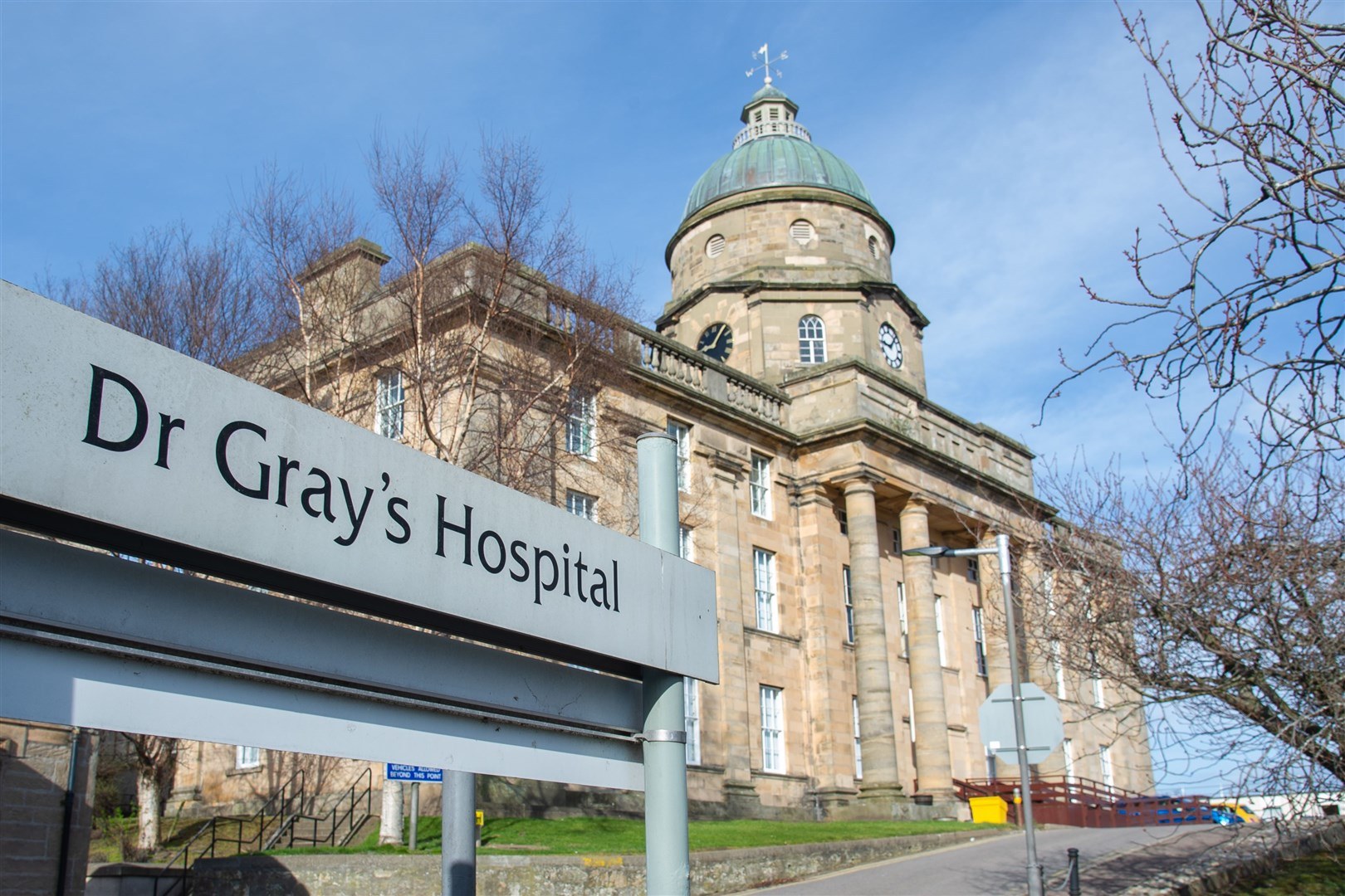 Exterior shot of Dr Gray's Hospital, NHS Grampian.