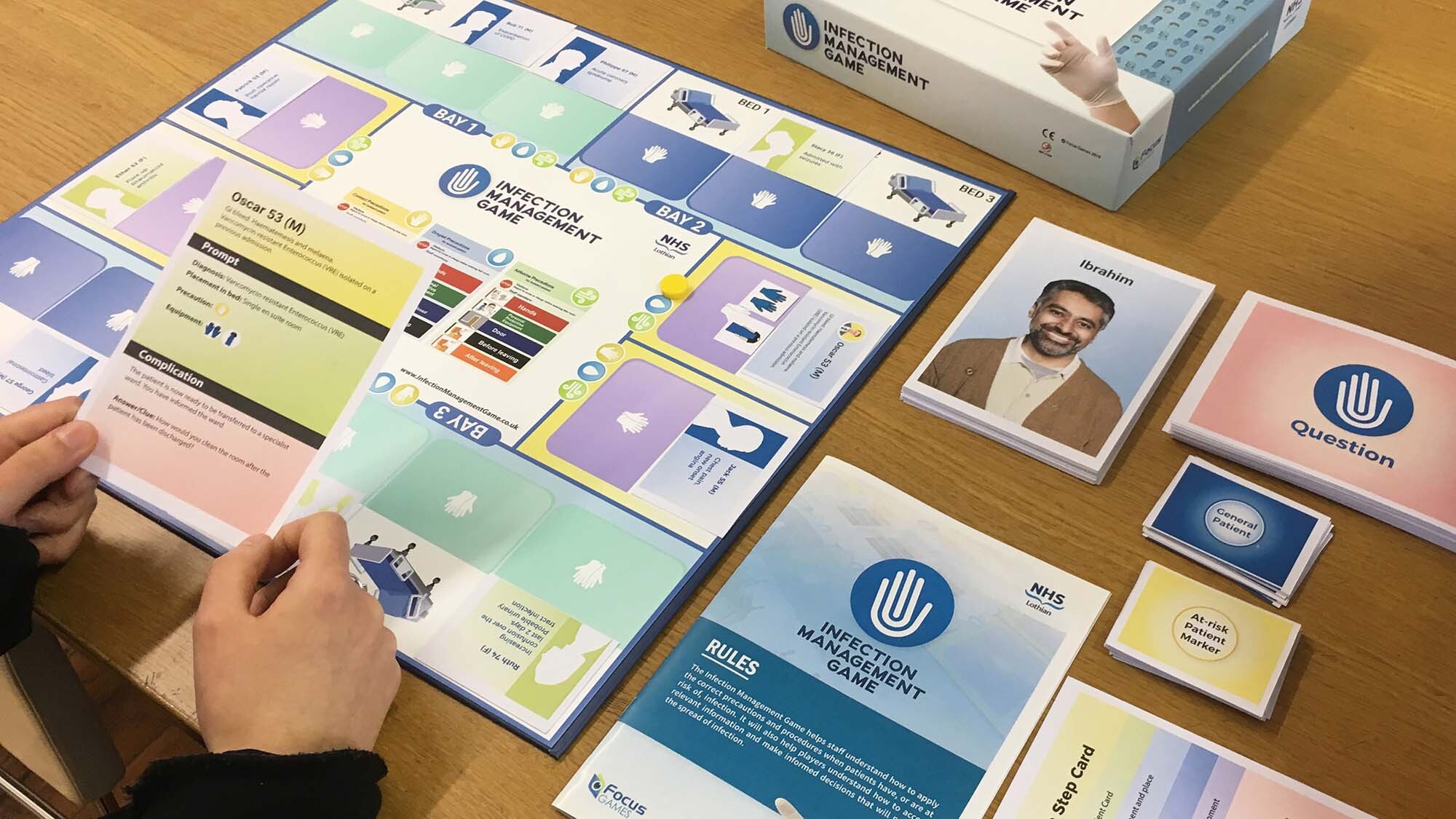 The Infection Management Game laid out on a table.