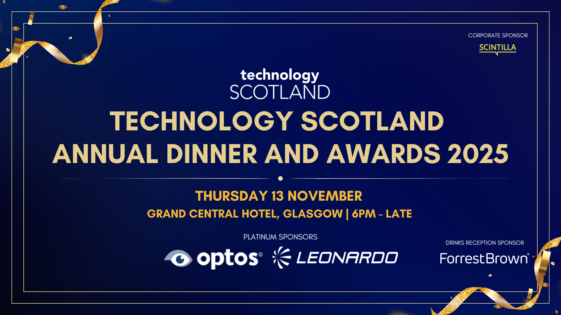 Technology Scotland Annual Dinner and Awards 2025 save the date graphic.