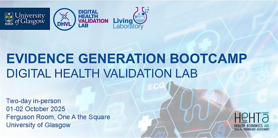 Banner image for the Evidence Generation Bootcamp Digital Health Validation Lab, from the University of Glasgow's Living Laboratory.