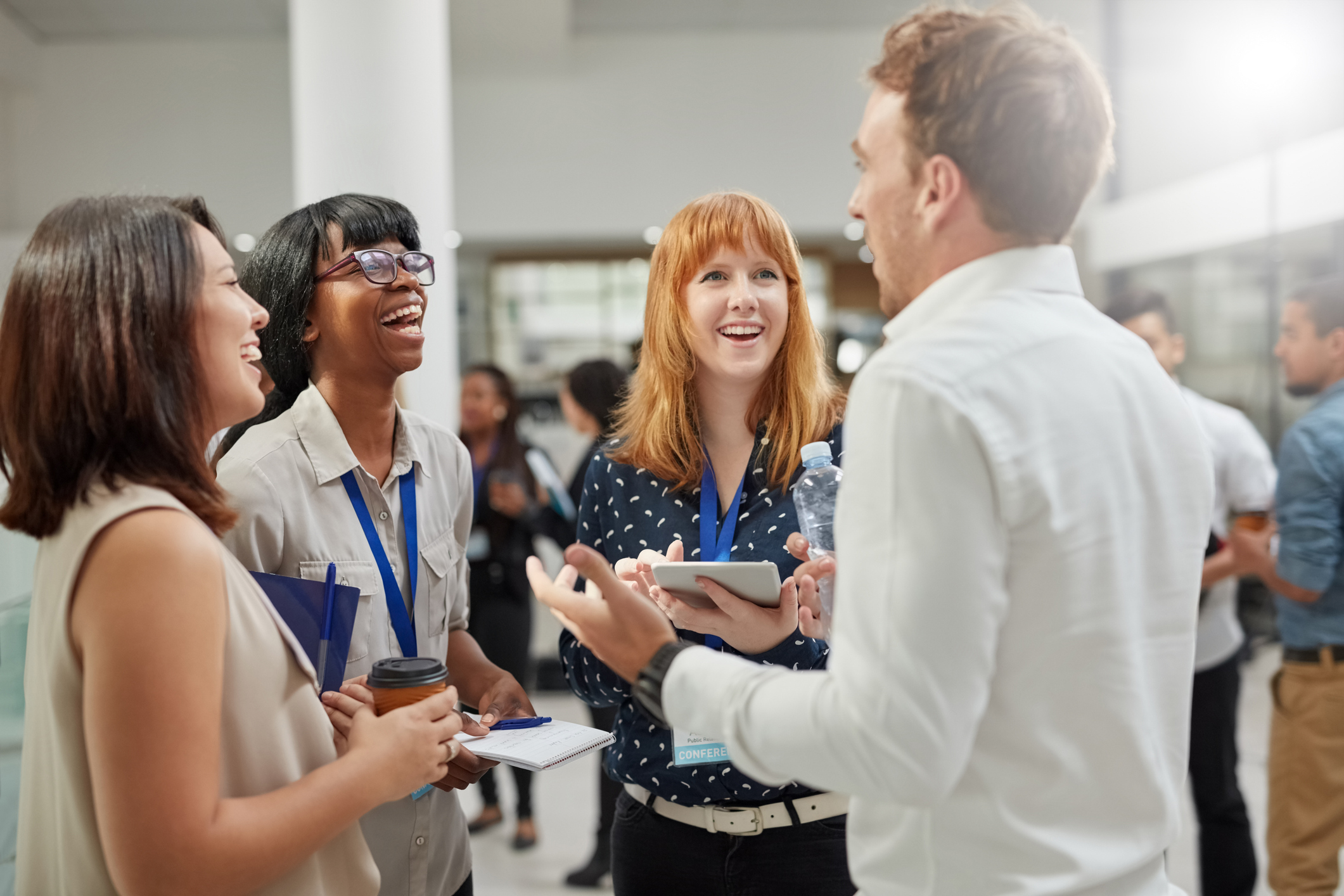 A group of people gathered at a conference.
