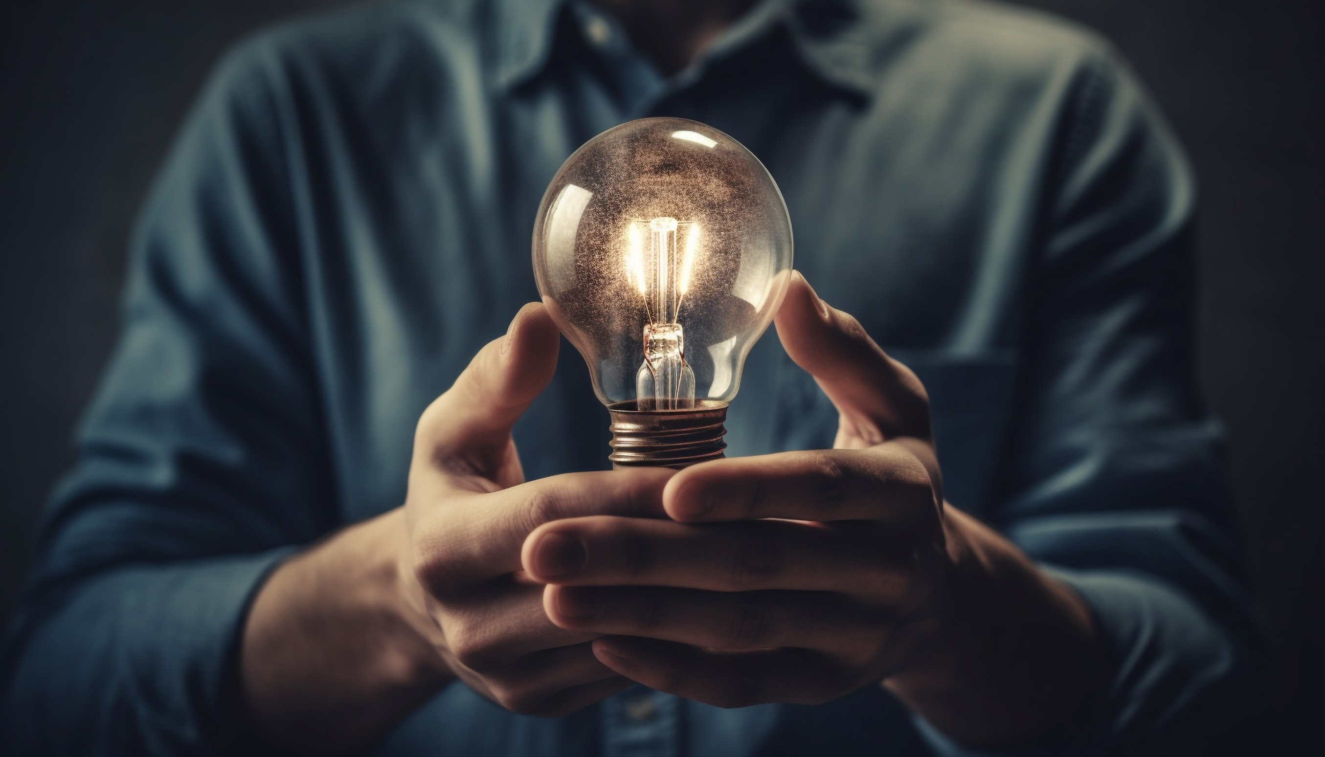 A lightbulb being held in a person's hand.